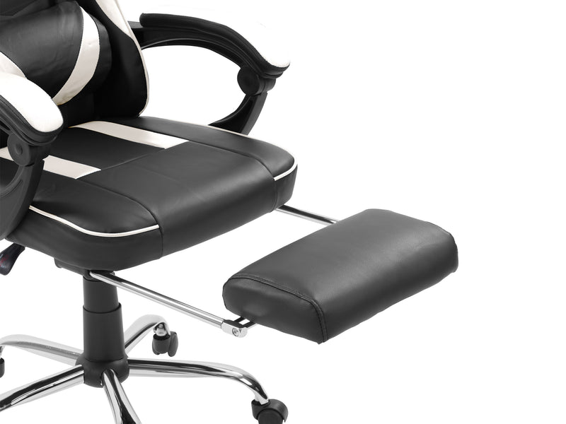 white and black Gaming Chair with Footrest Demolisher Collection detail image by CorLiving