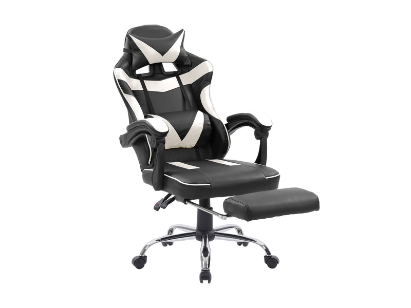 white and black Gaming Chair with Footrest Demolisher Collection product image by CorLiving