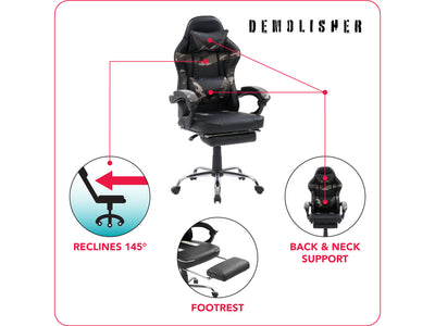grey and black Gaming Chair with Footrest Demolisher Collection infographic by CorLiving#color_grey-and-black