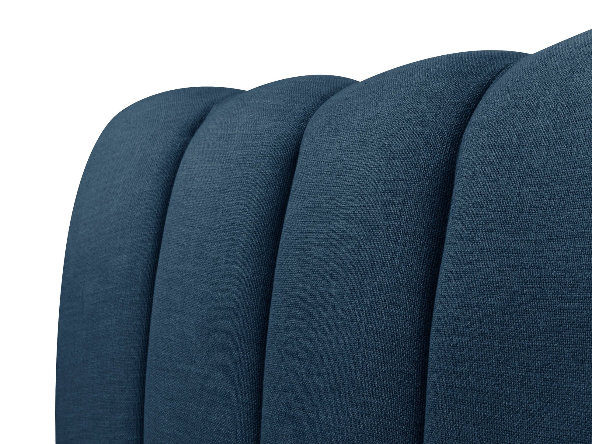 Navy blue channel tufted double/full bed with plush velvet upholstery, sleek modern design, and sturdy wooden legs. Perfect for adding a touch of elegance and comfort to any bedroom decor.