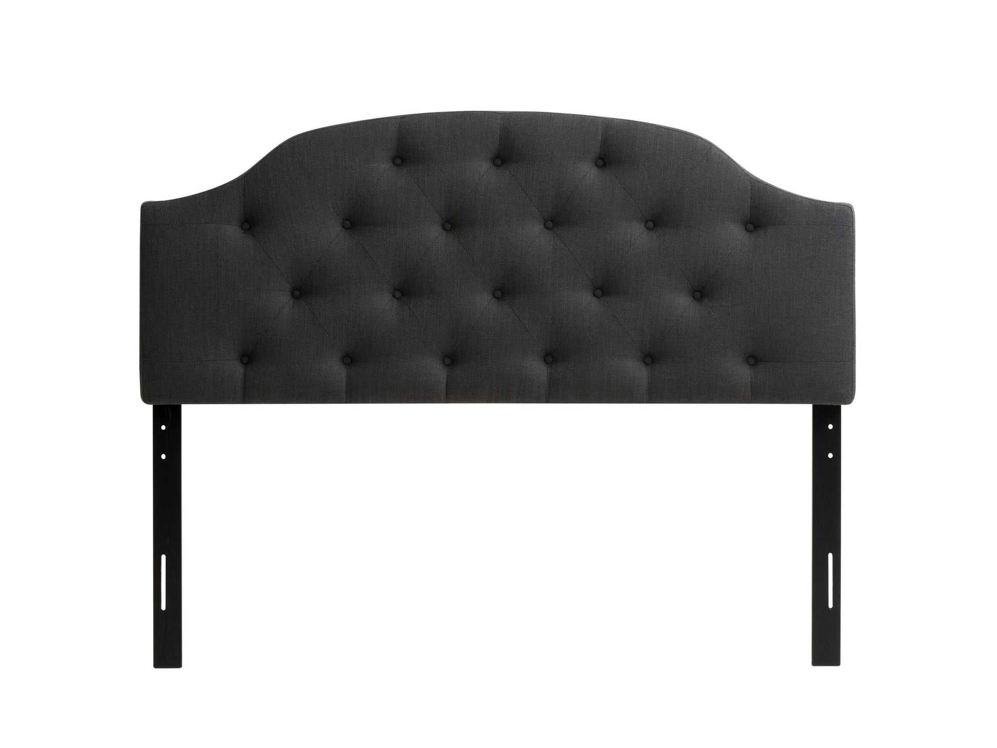 Dark grey diamond tufted headboard for full/double bed, featuring plush upholstery, elegant button detailing, and sturdy construction. Perfect for adding a touch of sophistication to any bedroom decor.