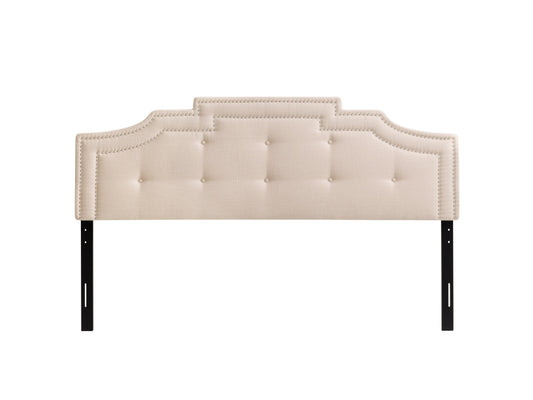 Cream padded king-sized headboard with tufted upholstery, featuring a soft, luxurious fabric and a classic rectangular design, perfect for enhancing bedroom decor with a touch of elegance and comfort.