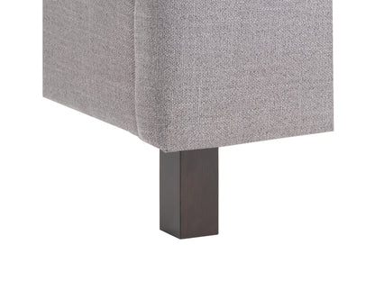 Grey tufted queen bed with slats, featuring a plush upholstered headboard and sturdy wooden frame. Ideal for modern and contemporary bedrooms, offering comfort and style.