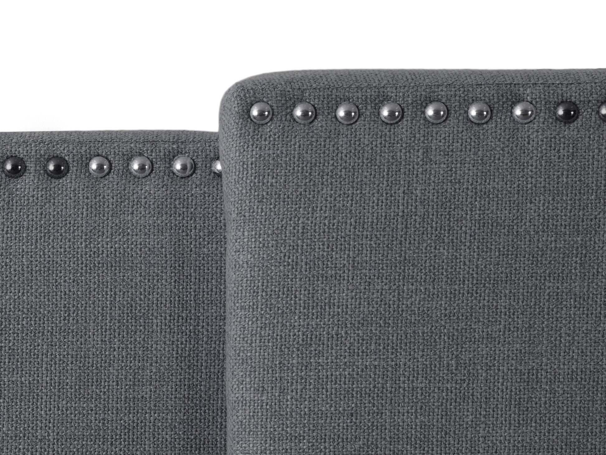 Dark grey adjustable headboard with tufted upholstery, sleek design, and soft fabric texture, suitable for queen and king size beds. Ideal for modern bedroom decor, offering customizable height settings.