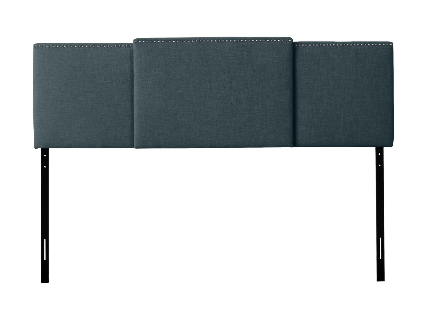 Blue adjustable headboard with tufted fabric, soft texture, and sleek design, perfect for modern bedrooms.