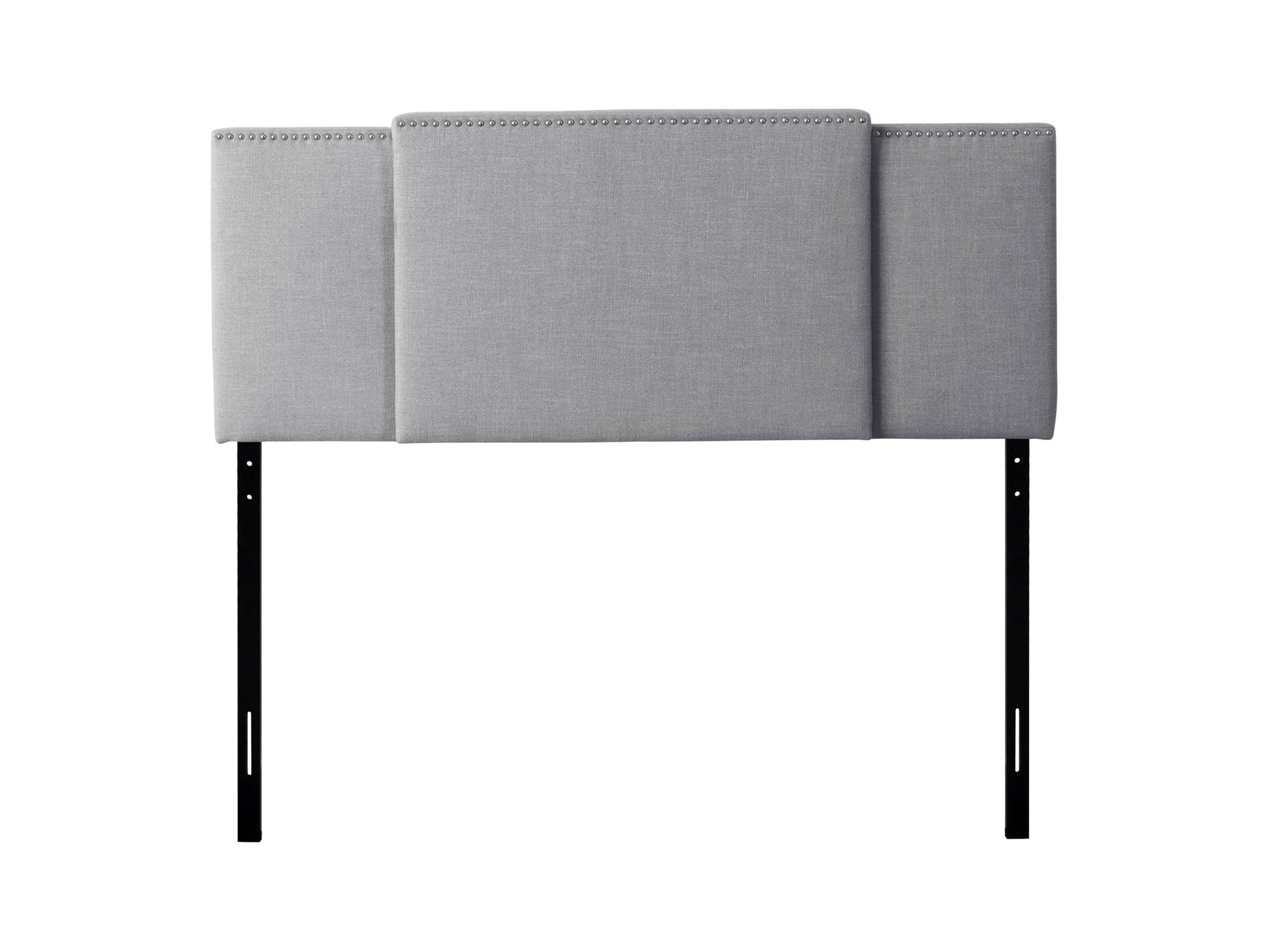 Adjustable grey headboard with tufted fabric, sleek design, and sturdy build, perfect for modern bedrooms.