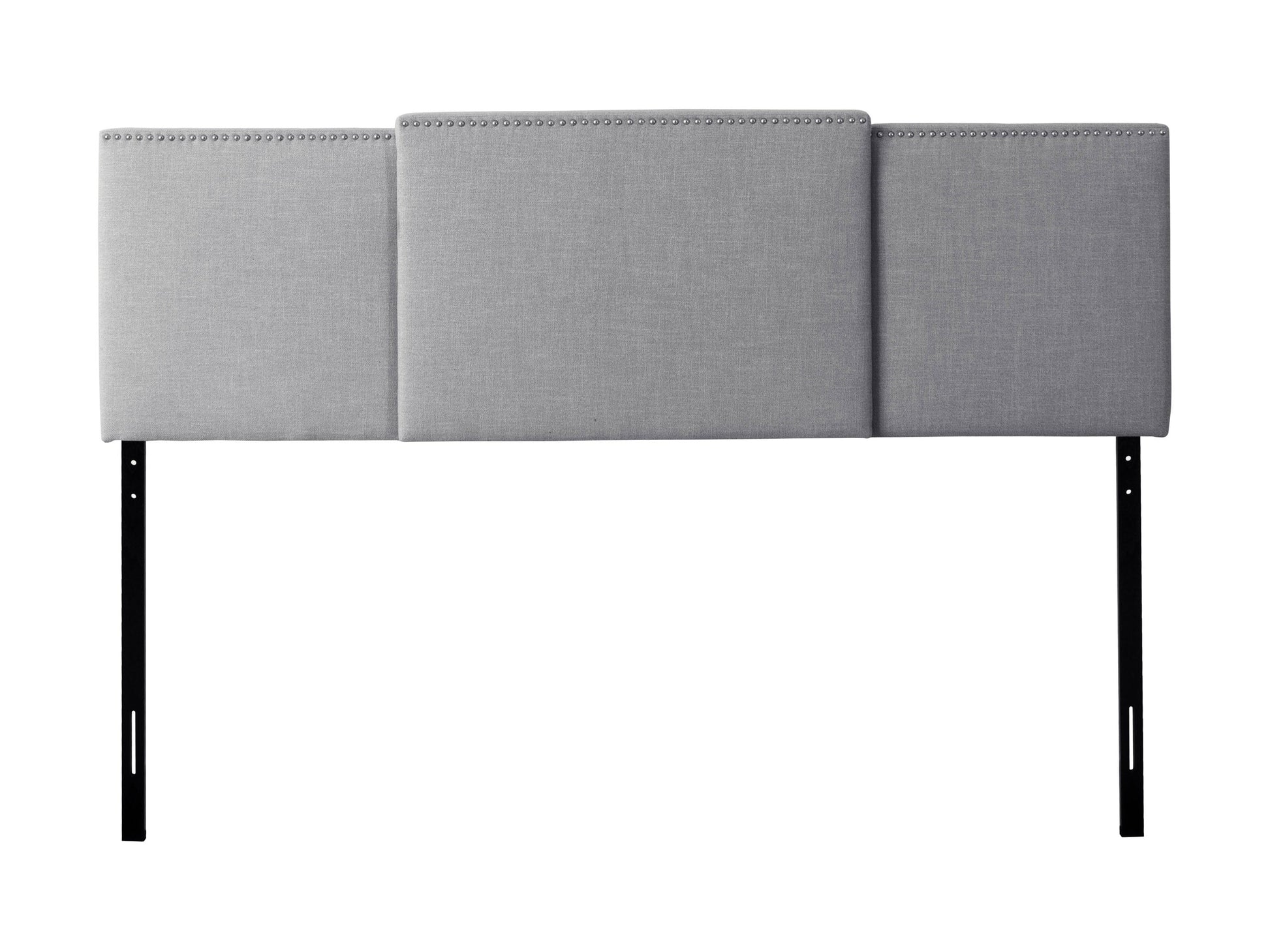 Adjustable grey headboard with tufted fabric, sleek design, and sturdy build, perfect for modern bedrooms.