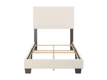 Cream boucle twin single bed with wooden legs, featuring a soft, textured boucle fabric, minimalist design, and sturdy construction. Ideal for modern bedrooms, this cozy bed combines comfort and style.