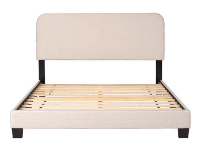 Leighton Modern Upholstered Bed with Curved Adjustable Headboard, Queen