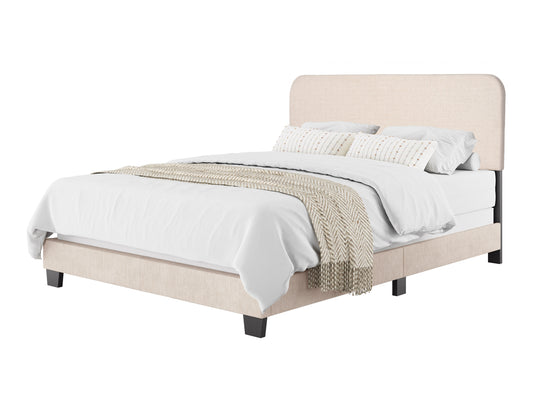 Leighton Modern Upholstered Bed with Curved Adjustable Headboard, Queen
