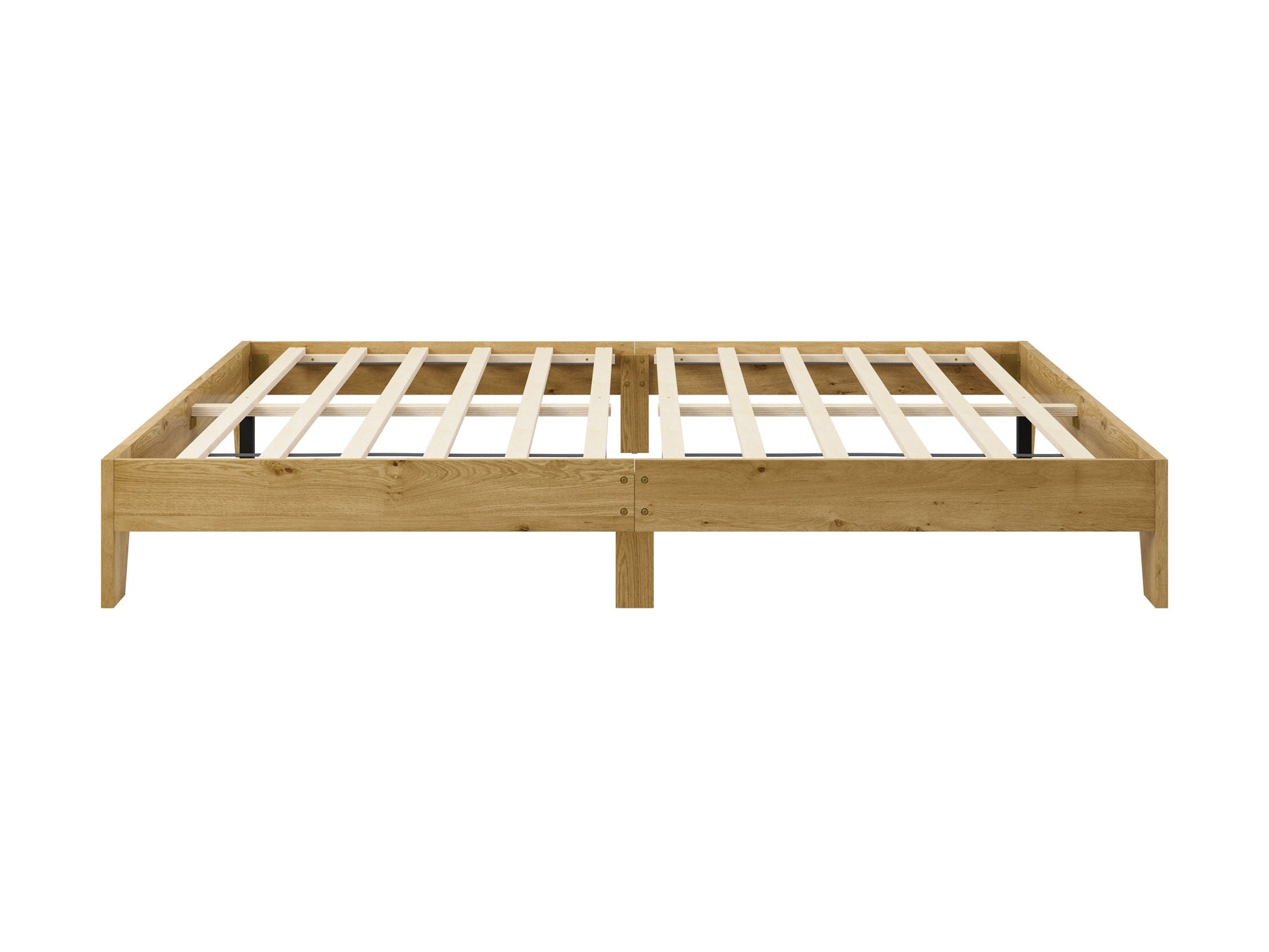 Modern queen platform bed with a sleek dark wood frame, upholstered headboard in light gray fabric, and minimalist design. Ideal for contemporary bedrooms, featuring sturdy construction and under-bed storage space.