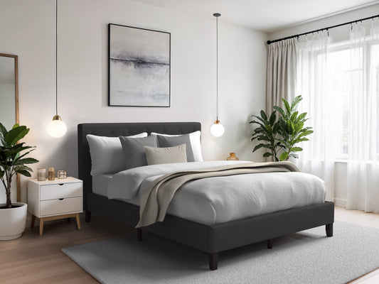 Button-Tufted Upholstered Queen Bed