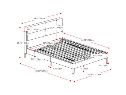 Dark Grey Tufted Upholstered Bed, Double