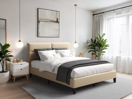 Cream Tufted Upholstered Bed, Queen