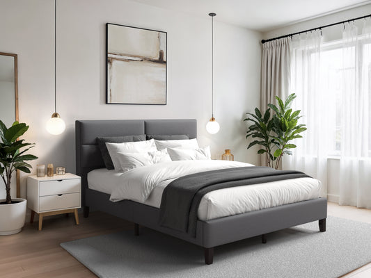 Light Grey Tufted Upholstered Bed, Queen