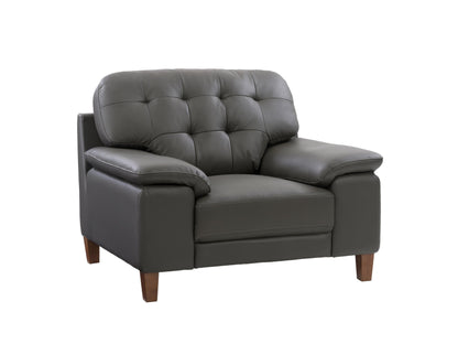 Modern brown leather armchair with wooden legs and plush cushioning, featuring a sleek design and comfortable armrests, perfect for living room or office decor.