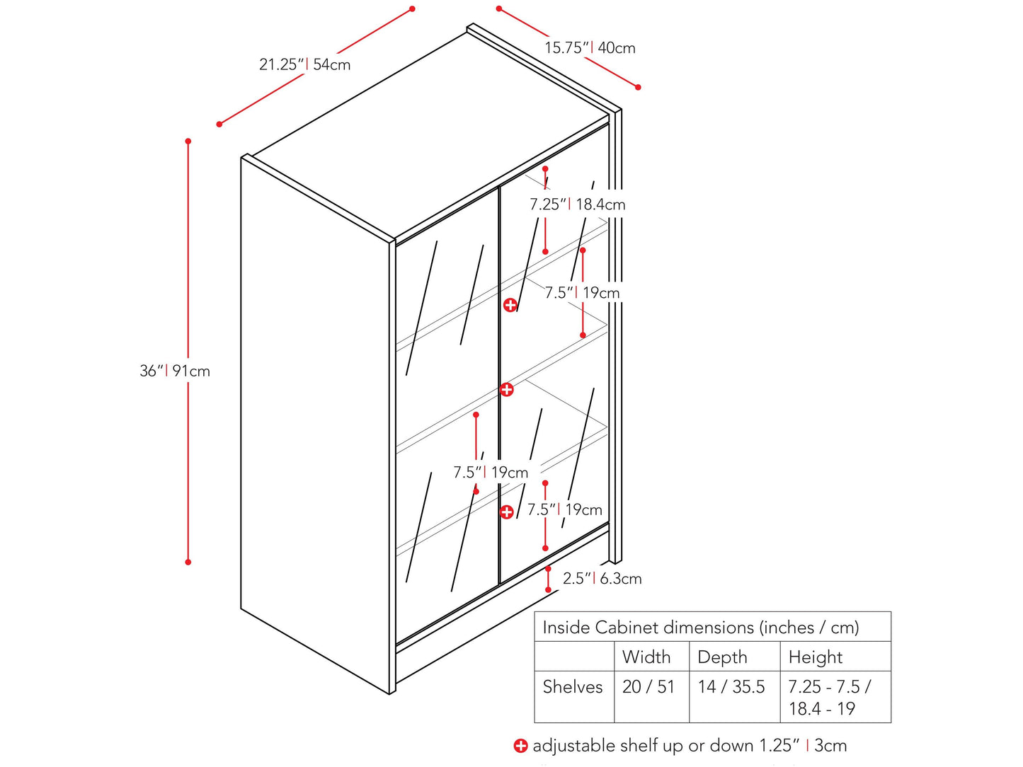Dark wood media storage cabinet with doors, 21 inches tall, featuring sleek metal handles, adjustable shelves, and a modern design perfect for organizing DVDs, games, and electronics in a stylish living room setup.