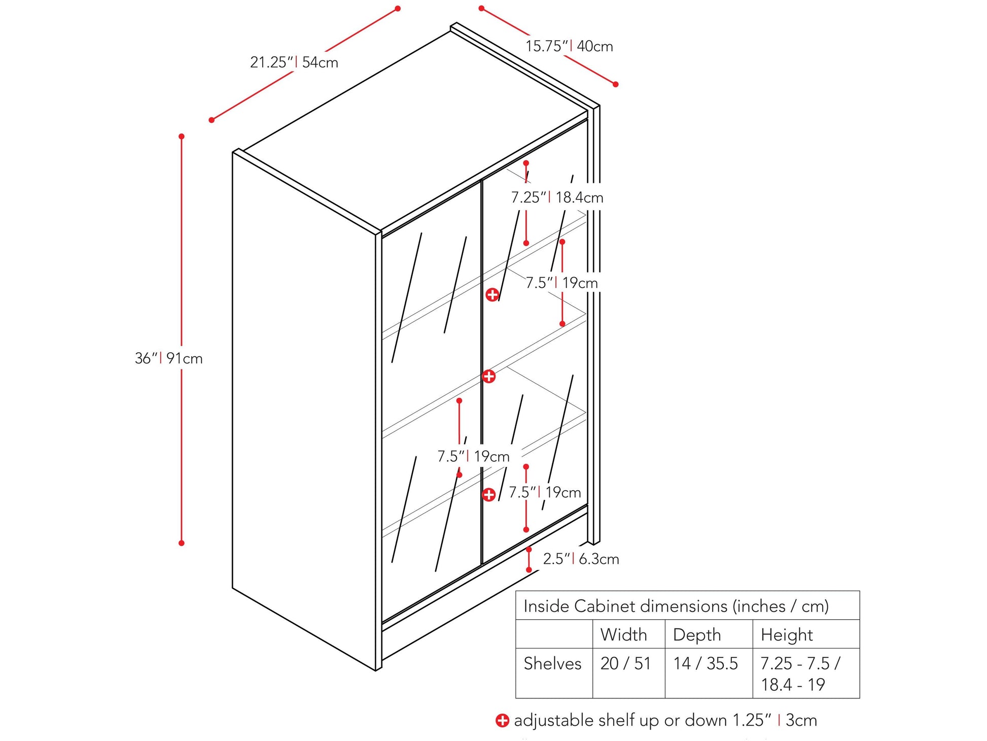 Dark wood media storage cabinet with doors, 21 inches tall, featuring sleek metal handles, adjustable shelves, and a modern design perfect for organizing DVDs, games, and electronics in a stylish living room setup.