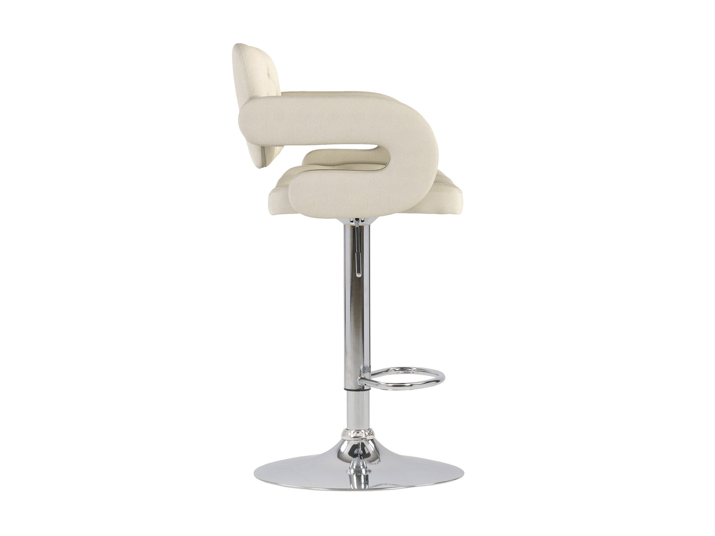 Set of 2 oatmeal-colored bar stools with arms, featuring plush fabric upholstery, wooden legs, and a footrest bar, perfect for kitchen counters or home bars.