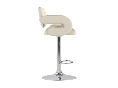 Set of 2 oatmeal-colored bar stools with arms, featuring plush fabric upholstery, wooden legs, and a footrest bar, perfect for kitchen counters or home bars.