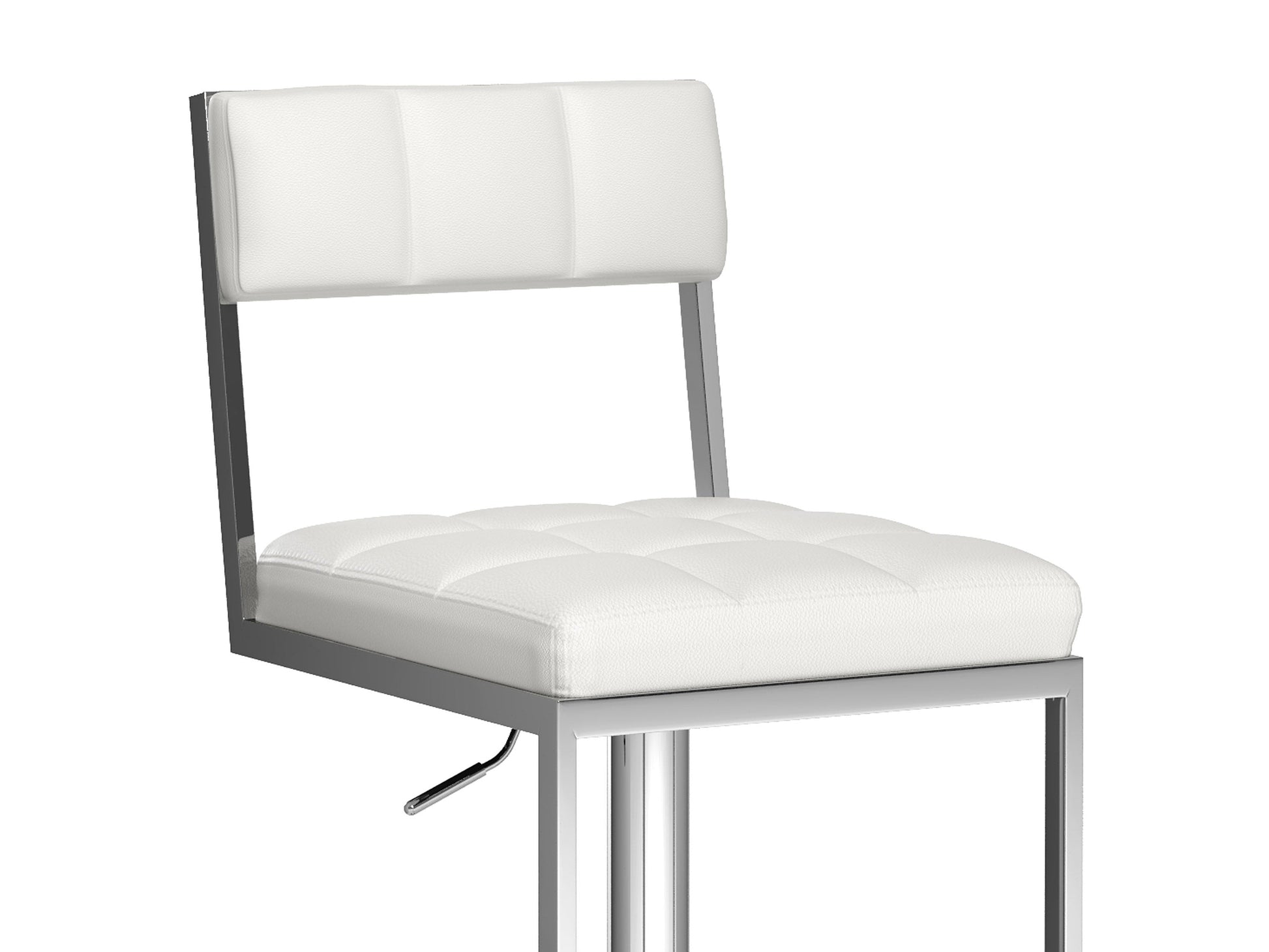 White bar stools set, featuring sleek metal legs, cushioned seats with a smooth leather finish, and a modern minimalist design perfect for kitchen counters or home bars.