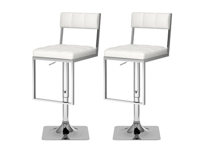 White bar stools set, featuring sleek metal legs, cushioned seats with a smooth leather finish, and a modern minimalist design perfect for kitchen counters or home bars.