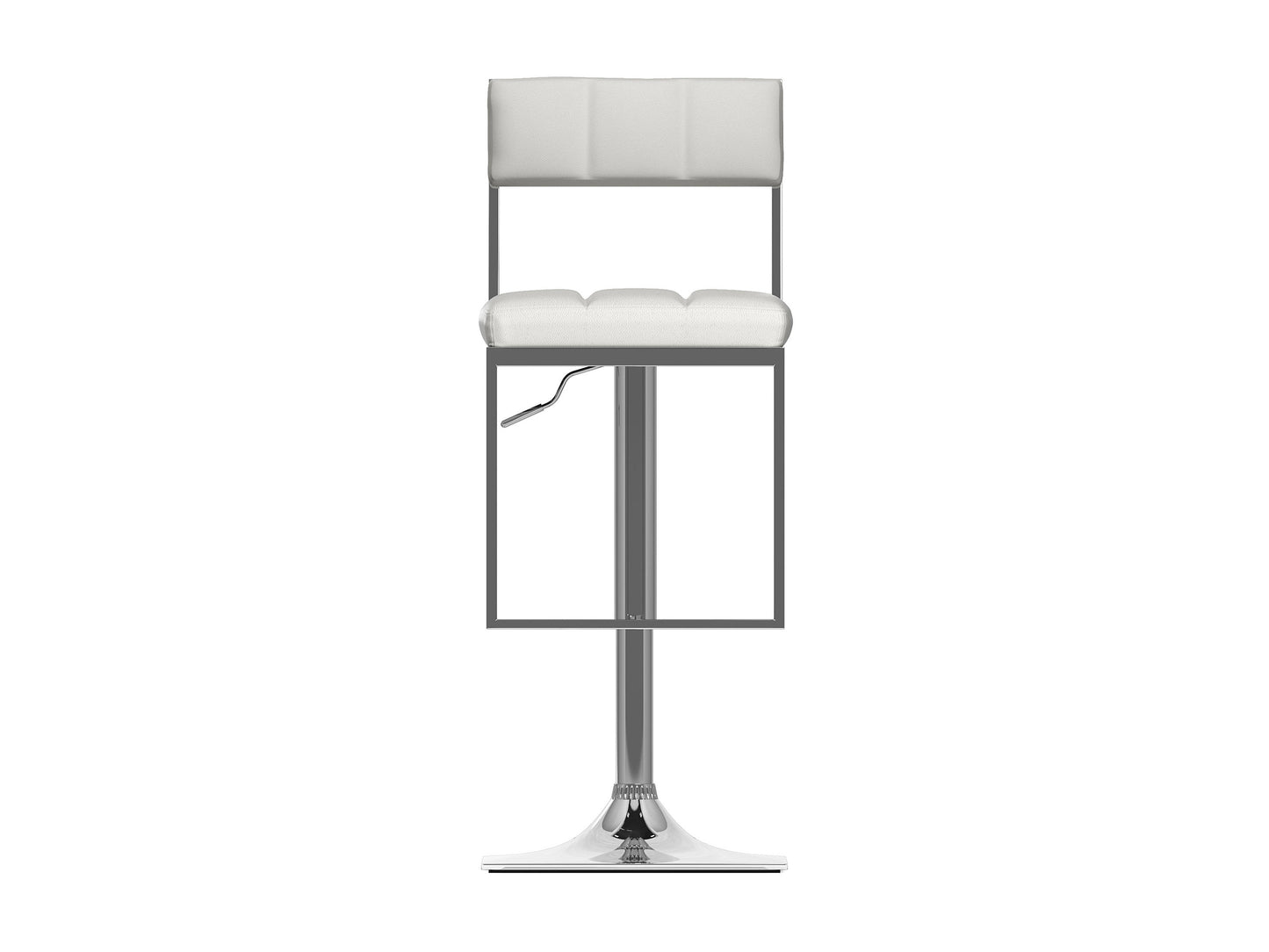 White bar stools set, featuring sleek metal legs, cushioned seats with a smooth leather finish, and a modern minimalist design perfect for kitchen counters or home bars.