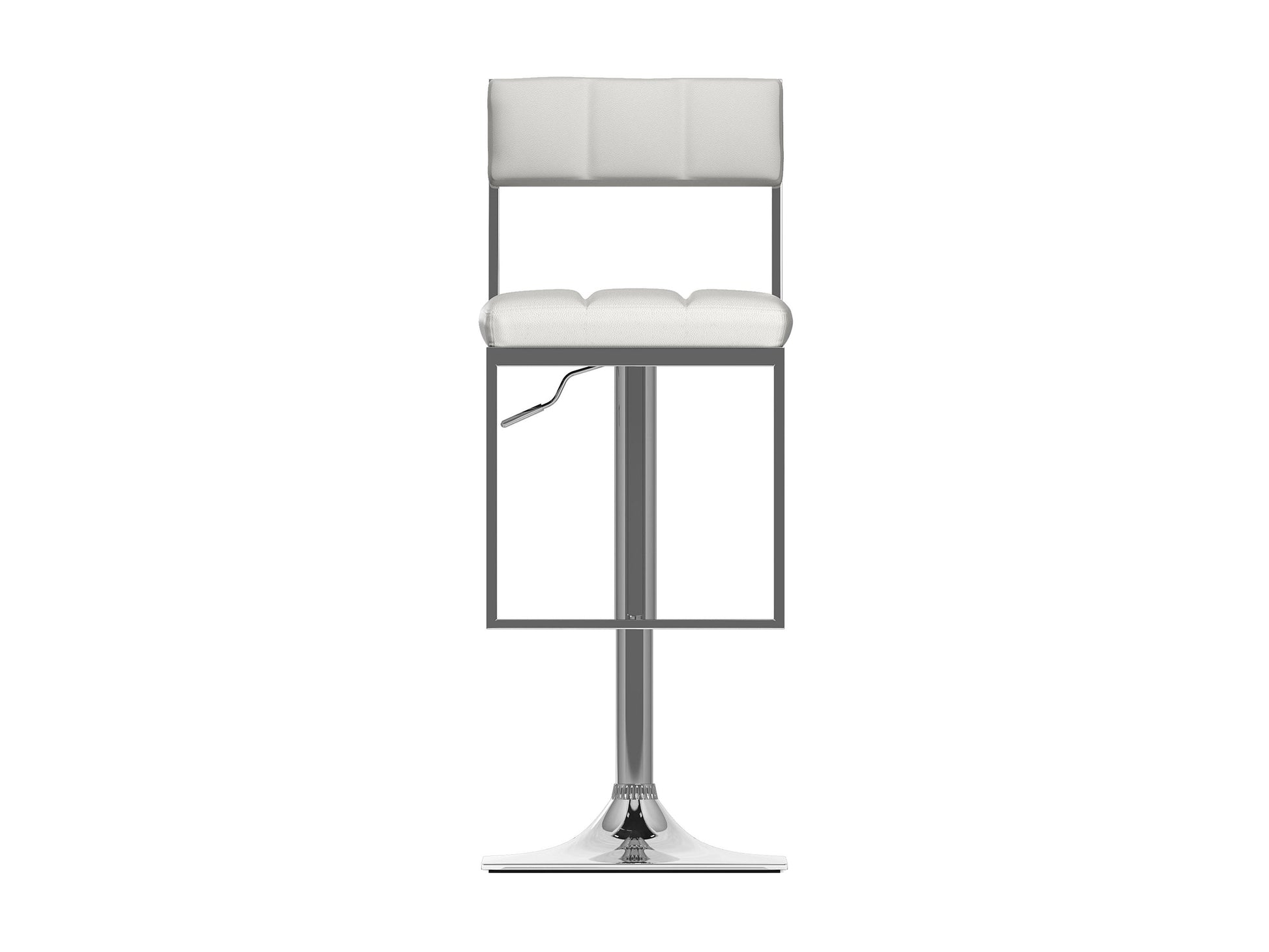 White bar stools set, featuring sleek metal legs, cushioned seats with a smooth leather finish, and a modern minimalist design perfect for kitchen counters or home bars.
