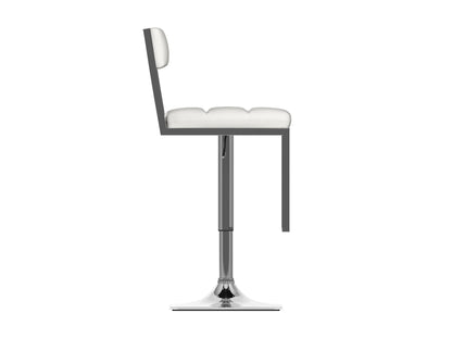 White bar stools set, featuring sleek metal legs, cushioned seats with a smooth leather finish, and a modern minimalist design perfect for kitchen counters or home bars.