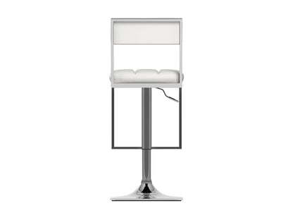 White bar stools set, featuring sleek metal legs, cushioned seats with a smooth leather finish, and a modern minimalist design perfect for kitchen counters or home bars.