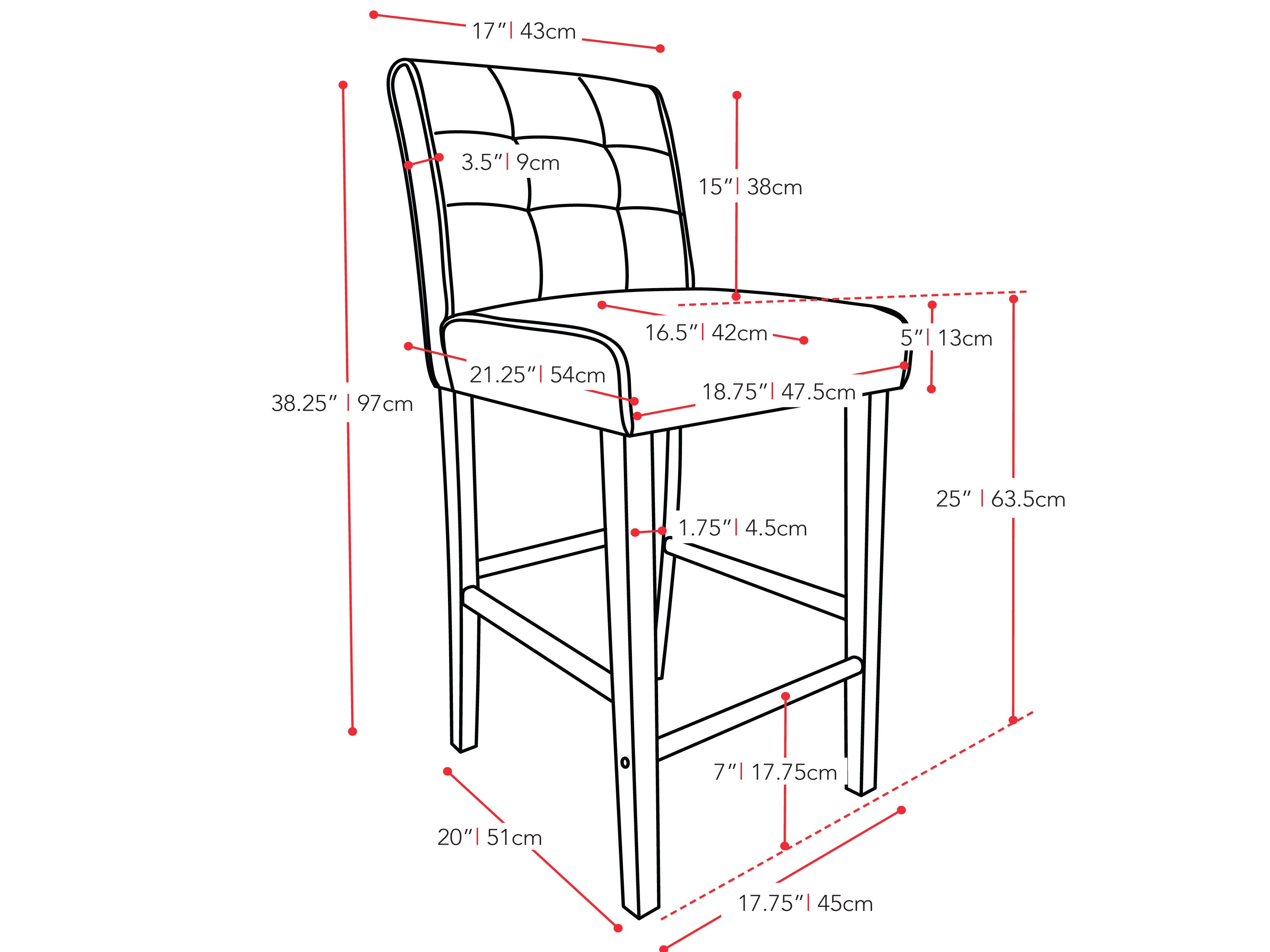 Antonio PU Tufted Counter Height Barstool, Cream
