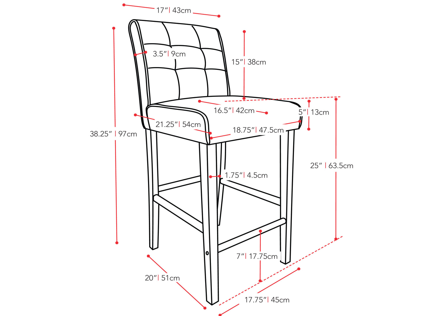 Antonio PU Tufted Counter Height Barstool, Cream