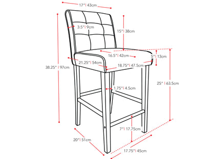 Antonio PU Tufted Counter Height Barstool, Cream