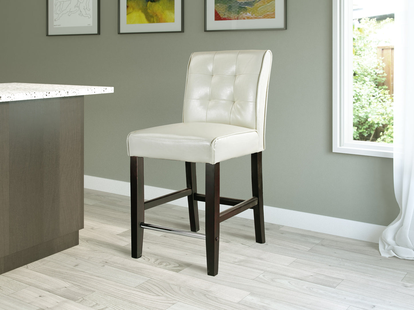 Antonio PU Tufted Counter Height Barstool, Cream