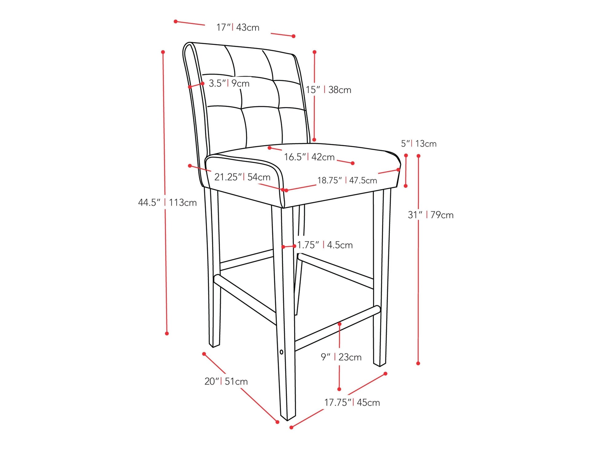 Brown wooden bar stool with a cushioned brown leather seat, sleek black metal legs, and a footrest. Ideal for bar height counters, blending rustic and modern design for kitchen or bar areas.