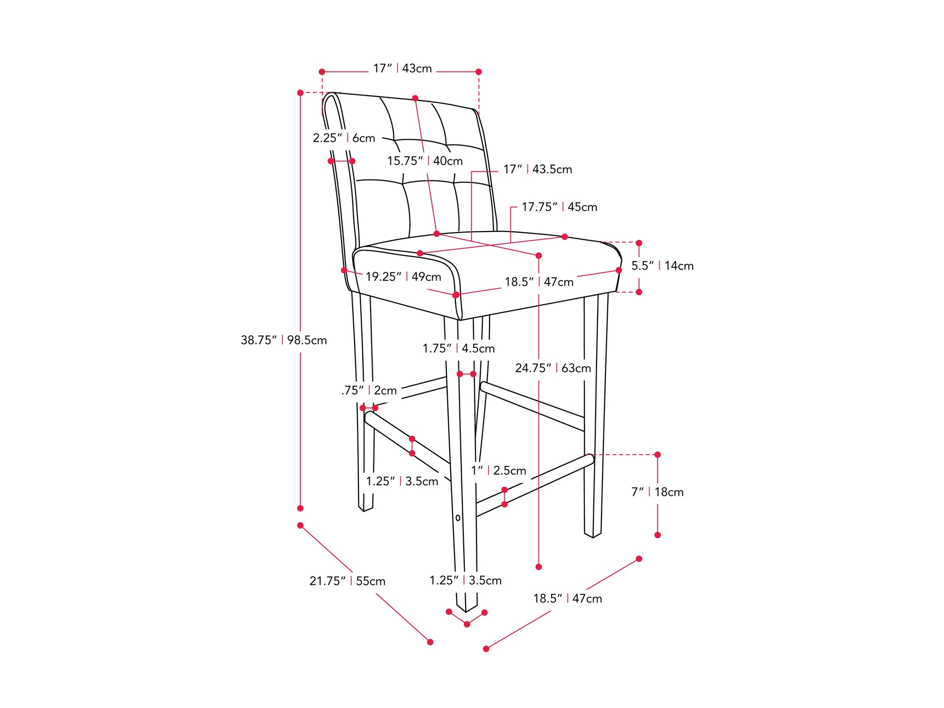 Charcoal brown fabric counter height stool with cushioned seat, sturdy wooden legs, and footrest, featuring sleek modern design and durable upholstery for kitchen or bar area.