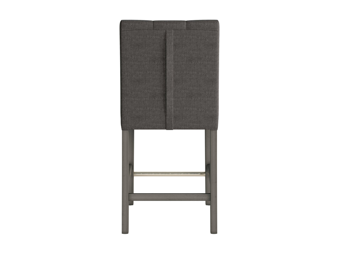 Charcoal brown fabric counter height stool with cushioned seat, sturdy wooden legs, and footrest, featuring sleek modern design and durable upholstery for kitchen or bar area.