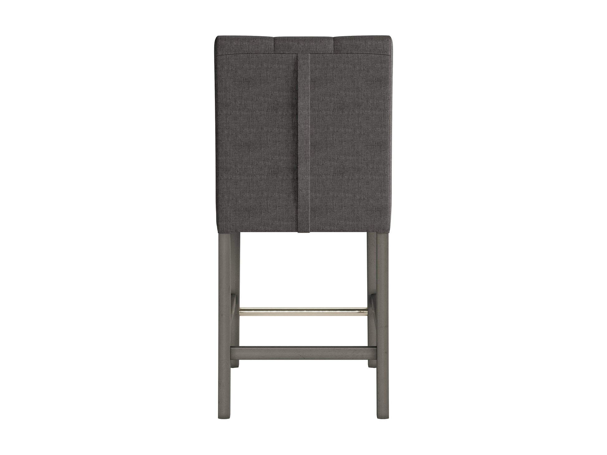 Charcoal brown fabric counter height stool with cushioned seat, sturdy wooden legs, and footrest, featuring sleek modern design and durable upholstery for kitchen or bar area.