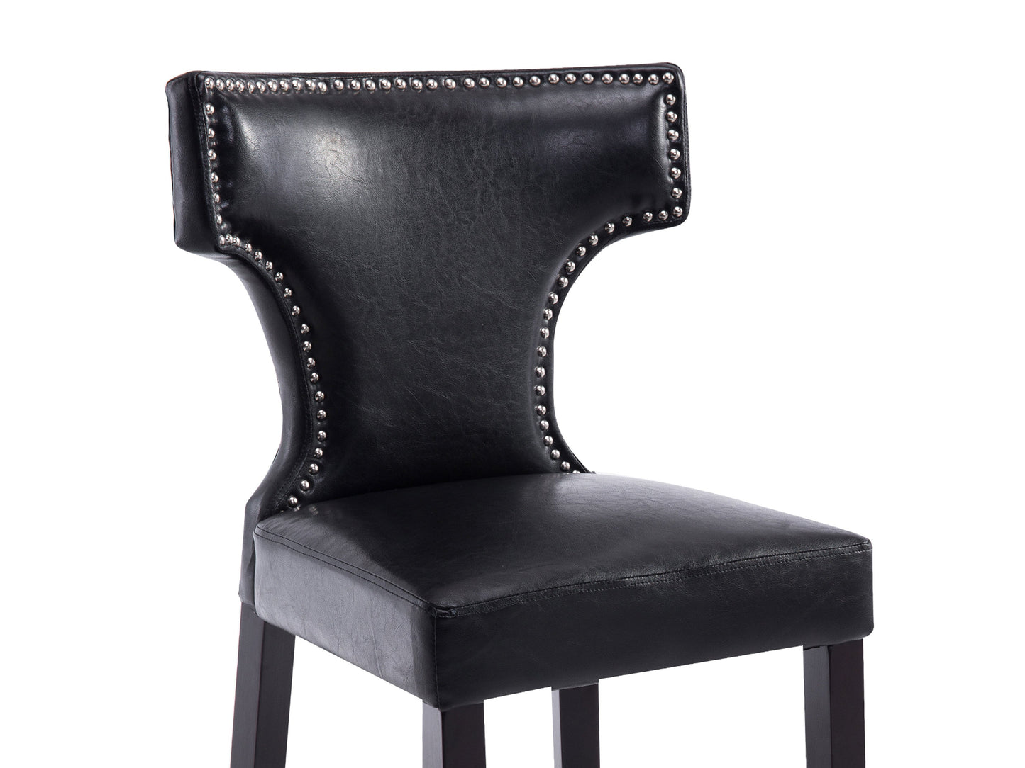 Black counter height bar stools, set of 2, featuring sleek metal frames, cushioned seats in faux leather, and footrests for added comfort. Ideal for modern kitchens, home bars, or dining areas.