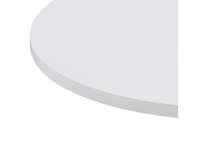 White round adjustable height bar table with sleek metal base and footrest, modern design, smooth surface, and versatile for kitchen, dining, or bar areas.