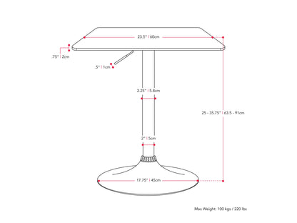 Sleek white adjustable height square bar table with chrome base, modern design, smooth finish, perfect for kitchen or bar area.