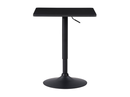 Adjustable height bar table with a square black top and sleek metal frame, featuring a modern design, sturdy construction, and smooth finish, perfect for contemporary kitchen or home bar settings.