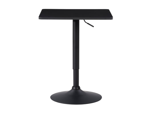 Adjustable height bar table with a square black top and sleek metal frame, featuring a modern design, sturdy construction, and smooth finish, perfect for contemporary kitchen or home bar settings.