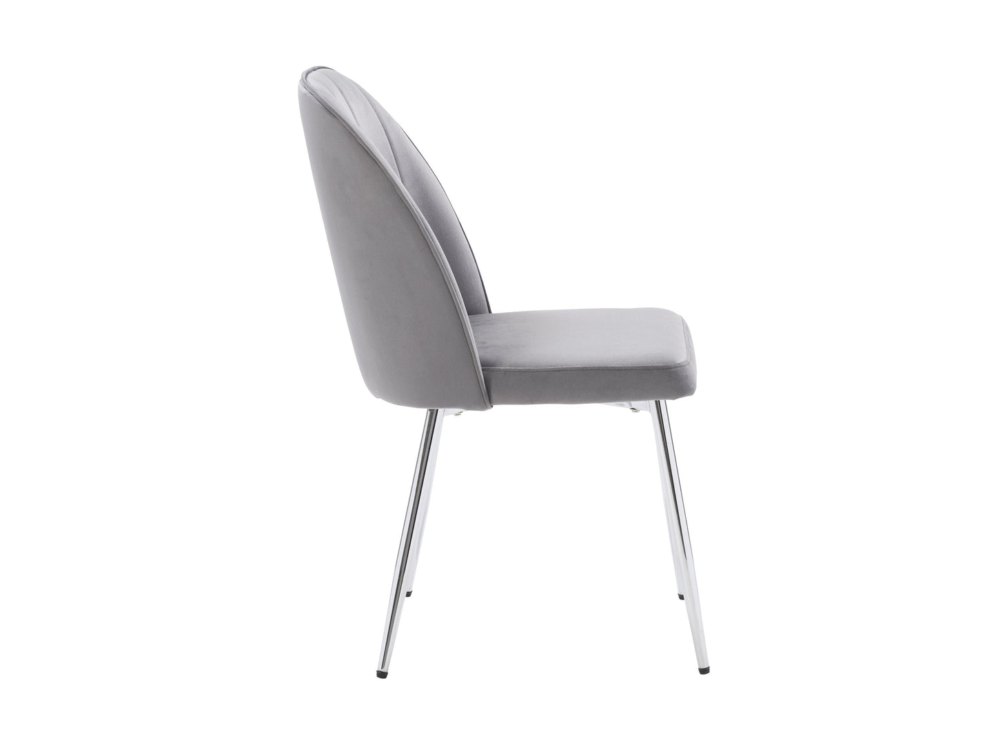 Grey velvet dining room chairs, set of 2, featuring sleek metal legs, plush upholstery, and a modern design. Ideal for contemporary dining spaces, these chairs offer both comfort and style.