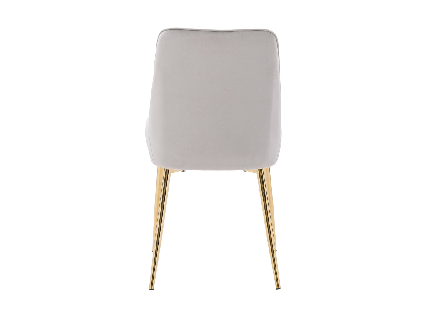 Light grey velvet dining chairs, set of 2, with tufted backrest, gold metal legs, and contemporary design. Perfect for modern dining rooms or kitchens. Luxurious and elegant seating solution.
