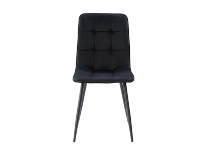 Black velvet upholstered dining chairs, set of 2, featuring sleek gold metal legs, plush cushioning, and a modern design perfect for contemporary dining rooms or elegant kitchen spaces.