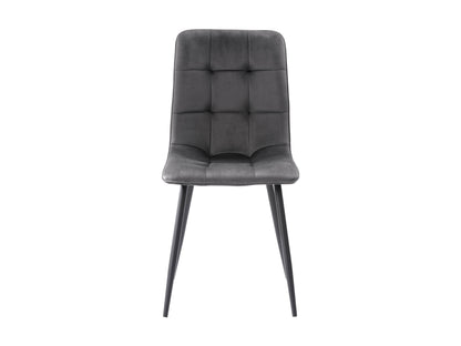 Grey velvet upholstered dining chairs, set of 2, featuring sleek metal legs, plush cushioning, and a modern design perfect for contemporary dining rooms.