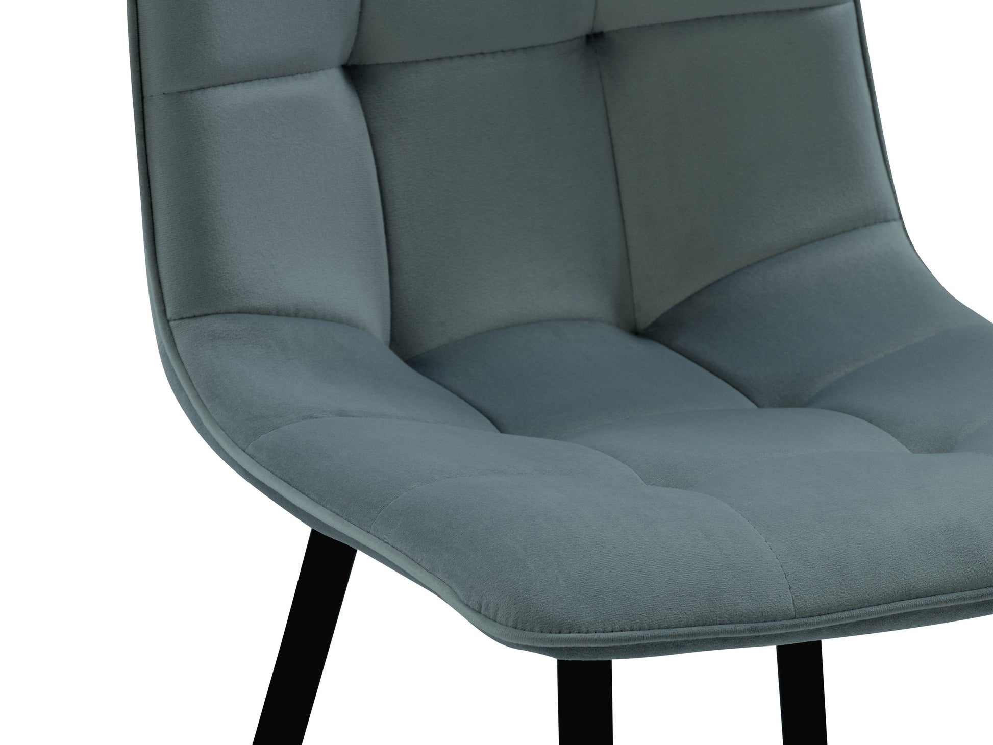 Velvet upholstered dining chairs in teal grey, set of 2, featuring sleek metal legs, plush velvet fabric, and ergonomic design for dining room or kitchen.