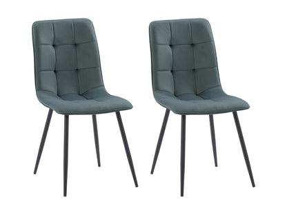 Velvet upholstered dining chairs in teal grey, set of 2, featuring sleek metal legs, plush velvet fabric, and ergonomic design for dining room or kitchen.