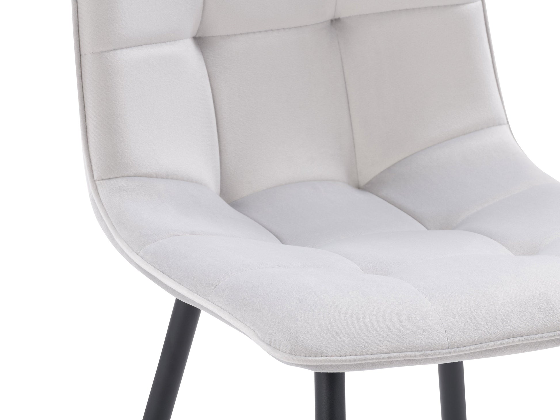 Light grey velvet upholstered dining chairs, set of 2, with tufted backs, wooden legs, and elegant design perfect for modern dining rooms.